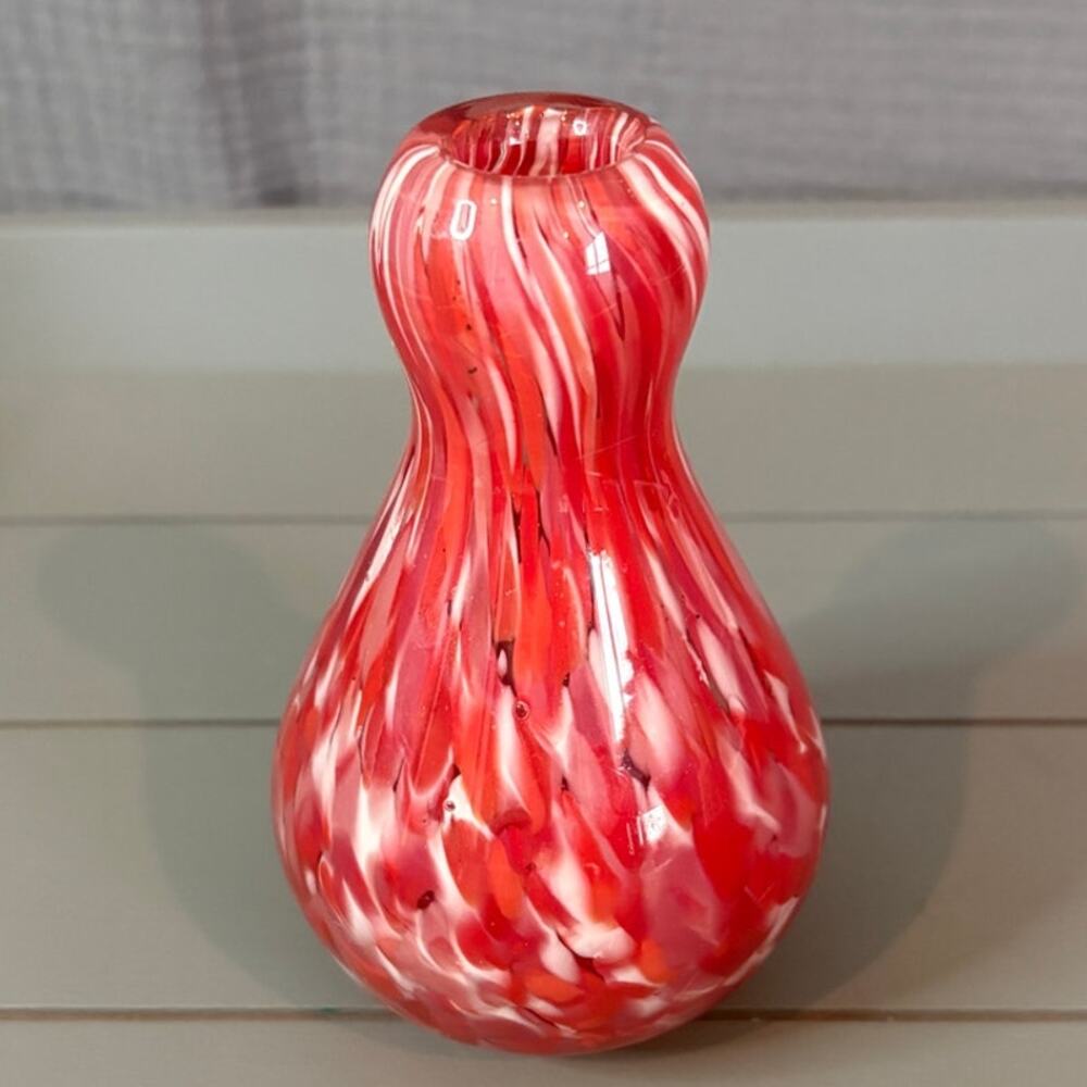 Vtg. Art Glass Bud Vase Red /White Blown Glass